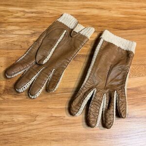 Vintage Mantessa Dark Brown Leather Gloves Italy Size Large Cotton Forchettes